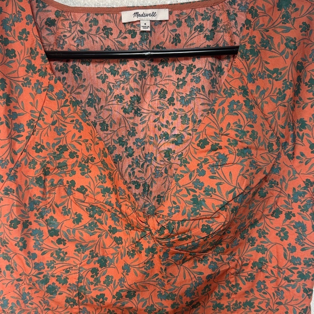 Madewell Amari Twist Detail Shirt Sunset Haze Orange Green Size 8 - Picture 5 of 8
